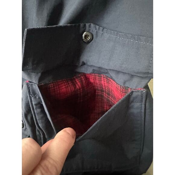 Woolrich Women's Navy Blue Lined Fall Raincoat Plaid Flannel Lining Small Petite - Picture 5 of 13